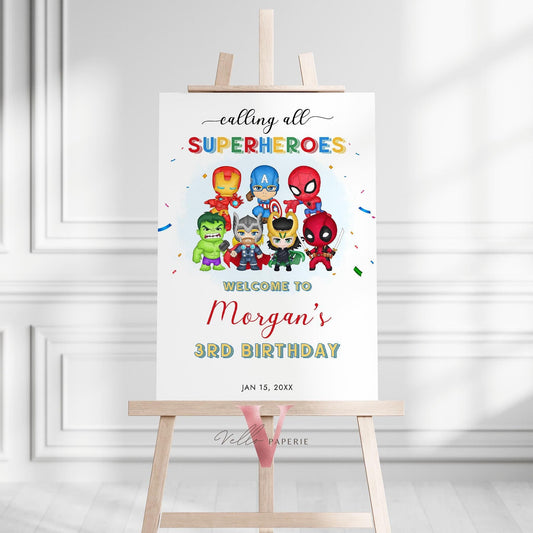 Editable Calling All Superhero Birthday Favor Tag | Watercolor Avengers Birthday Party Thankyou Card | Cute Chibi Superhero Gift Tag  SHB01