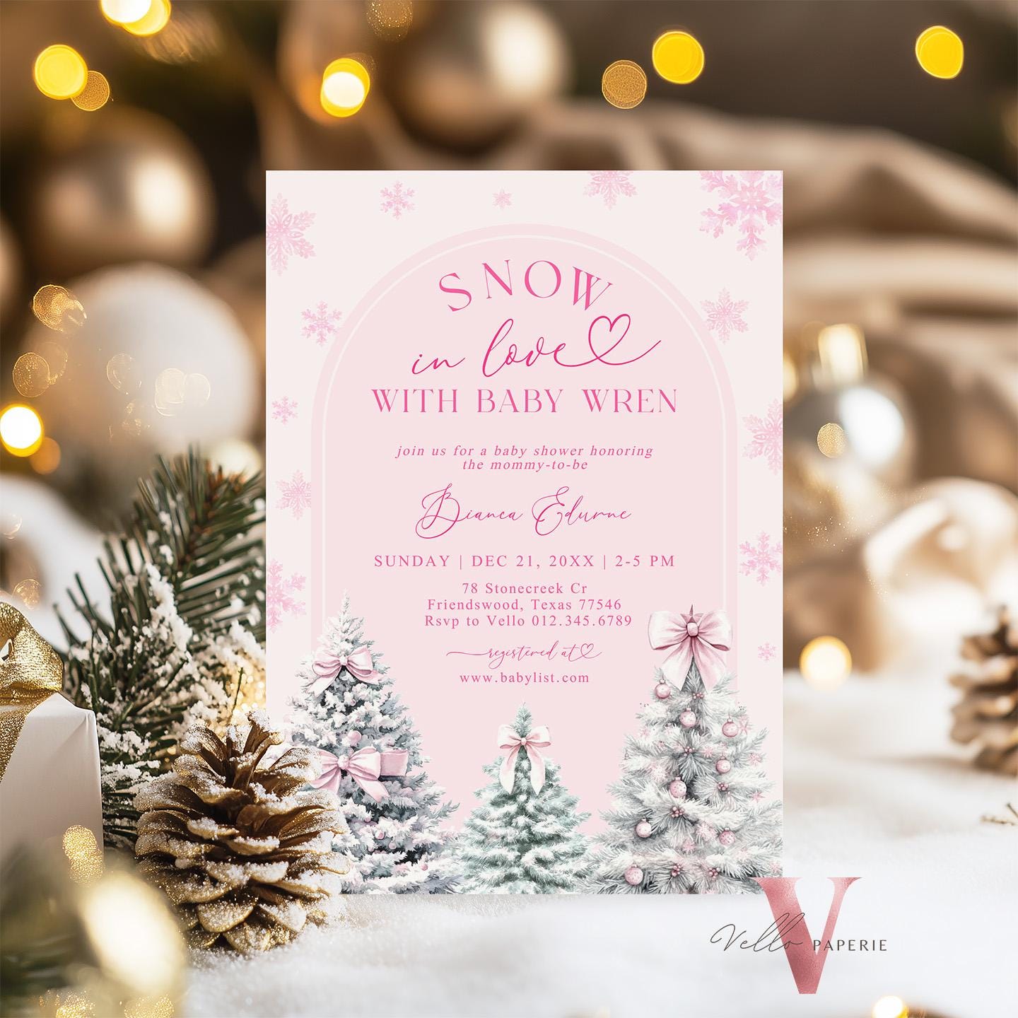BUNDLE Pink SNOW in LOVE Baby Shower Invitation | It's Cold Outside Shower Invitation | Winter Snowflakes Pink Christmas Baby Shower WBS01