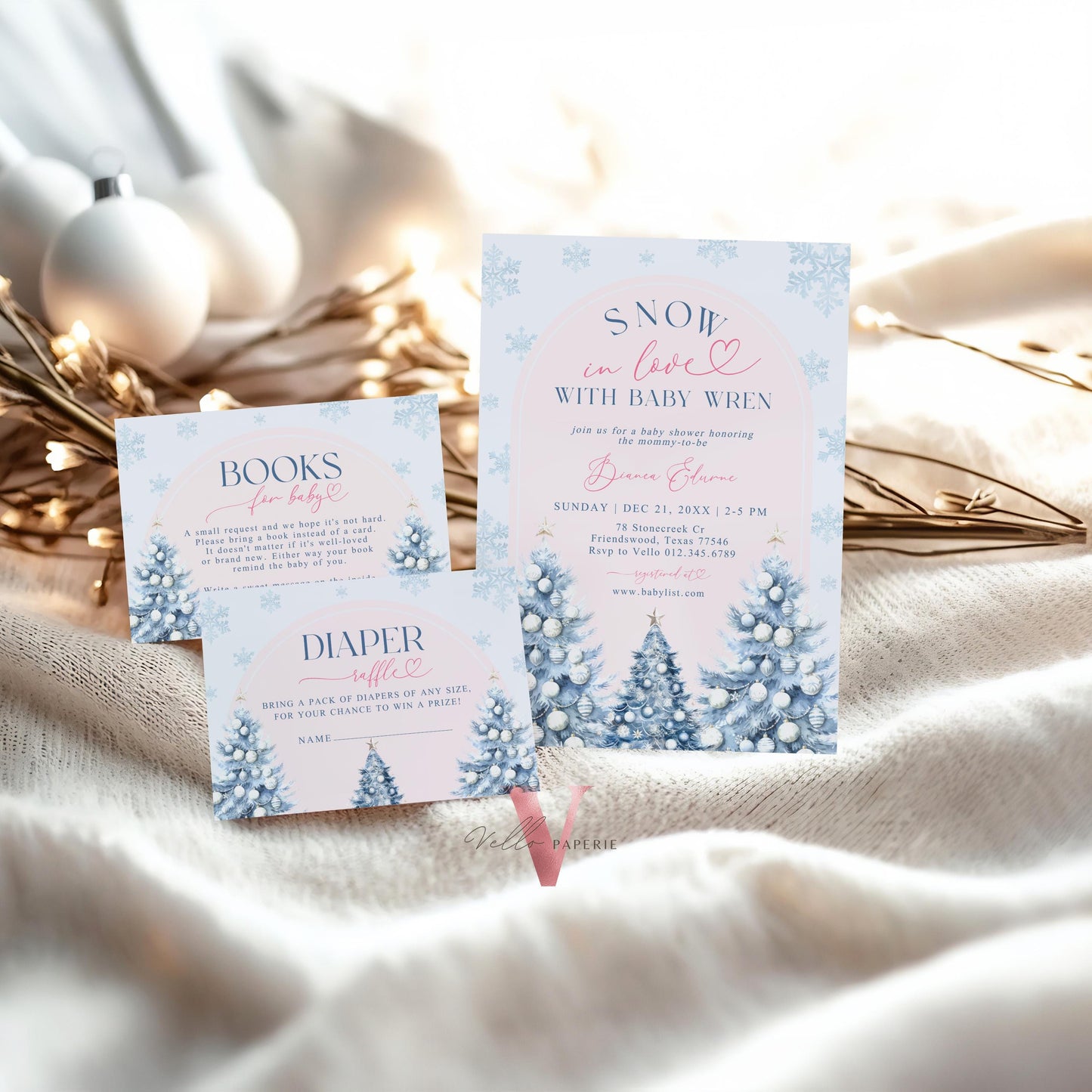 BUNDLE Blue SNOW in LOVE Baby Shower Invitation | It's Cold Outside Shower Invitation | Winter Snowflakes Blue Christmas Baby Shower WBS01