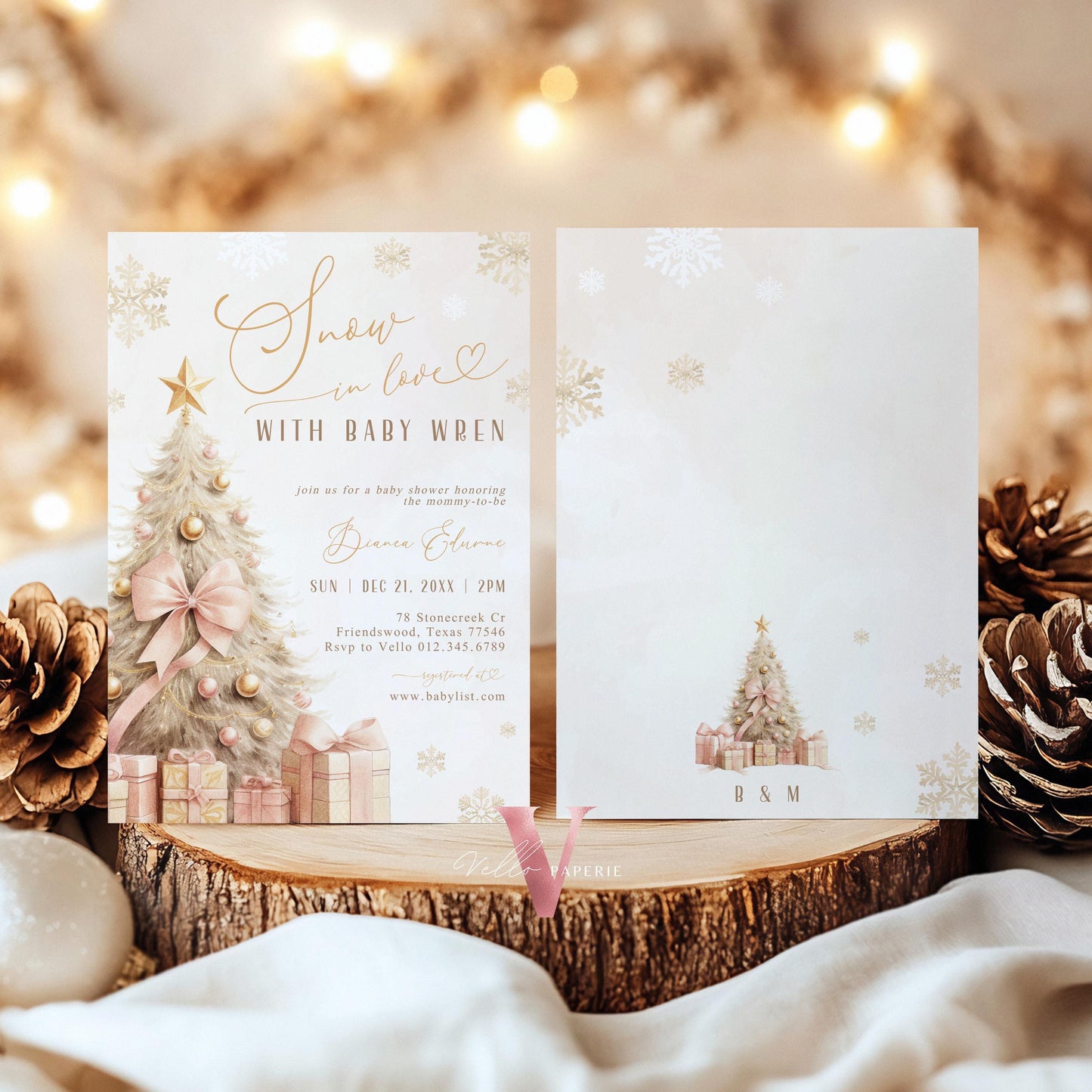 BUNDLE Blush Pink SNOW in LOVE Baby Shower Invitation | It's Cold Outside Shower Invitation | Winter Snowflakes Boho Christmas Baby WBS01