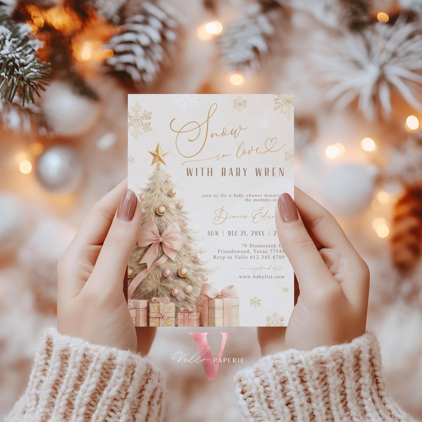 BUNDLE Blush Pink SNOW in LOVE Baby Shower Invitation | It's Cold Outside Shower Invitation | Winter Snowflakes Boho Christmas Baby WBS01