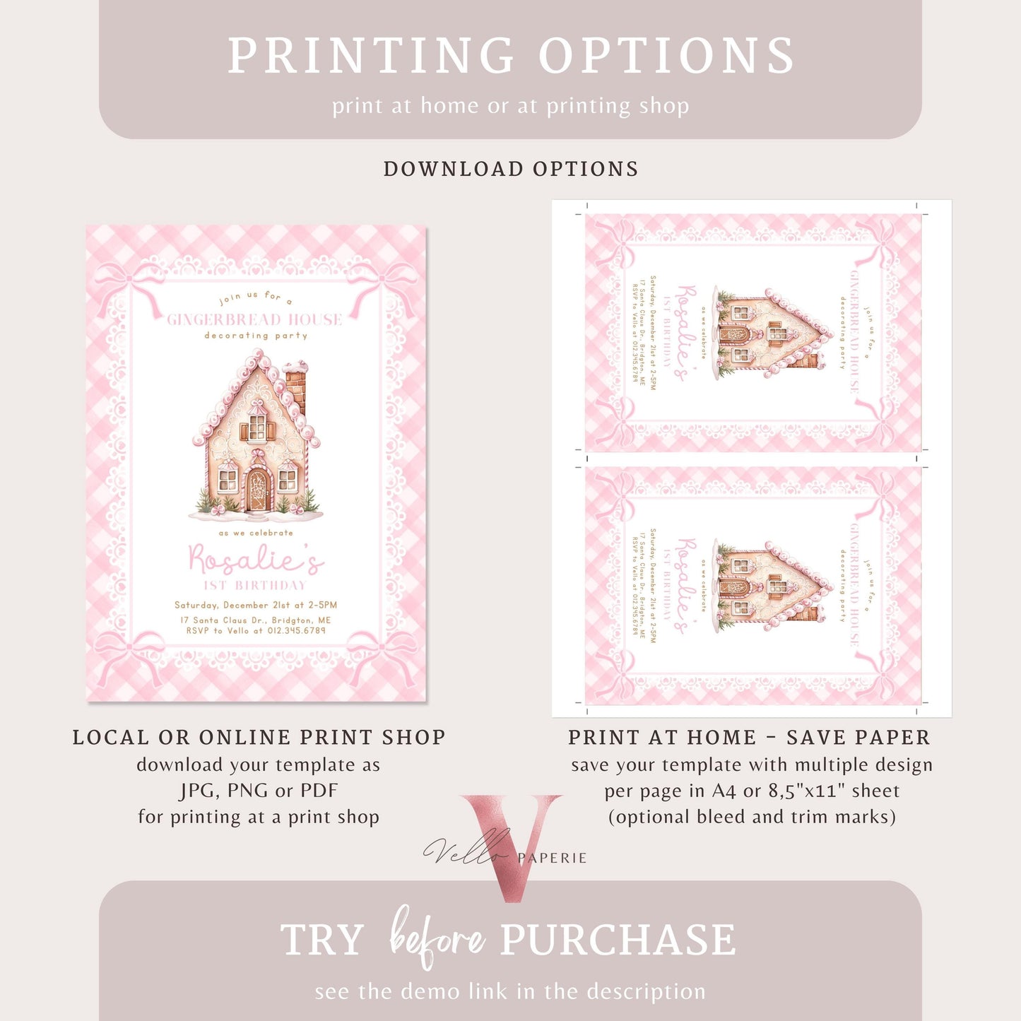 Editable Gingerbread House Decorating Party Birthday Party Invite | Fun Holiday Baking Party Invitation | Pink Cookie Christmas Birthday