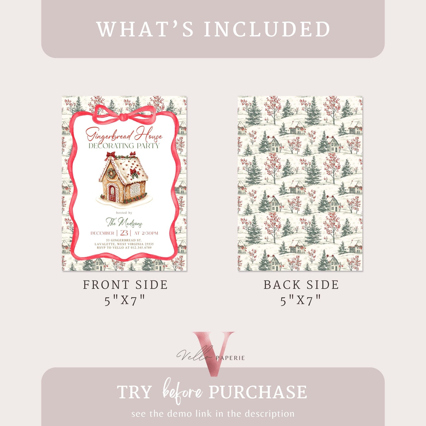 Editable Toile Gingerbread House Decorating Party Invite | Fun Holiday Baking Party Invitation | Chinoiserie Cookie Christmas Celebration