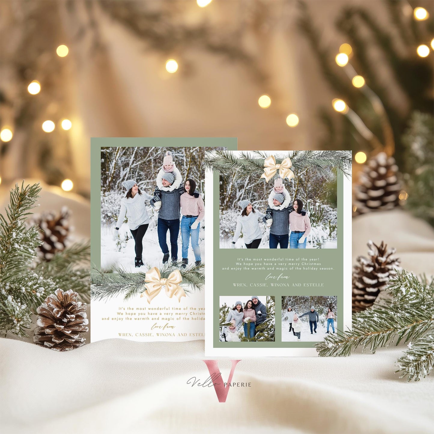 Printable 3 Designs Modern Christmas Tree Photo Collage | Botanical Photo Christmas Card Template | Winter Floral Photo Holiday Card  PCC12