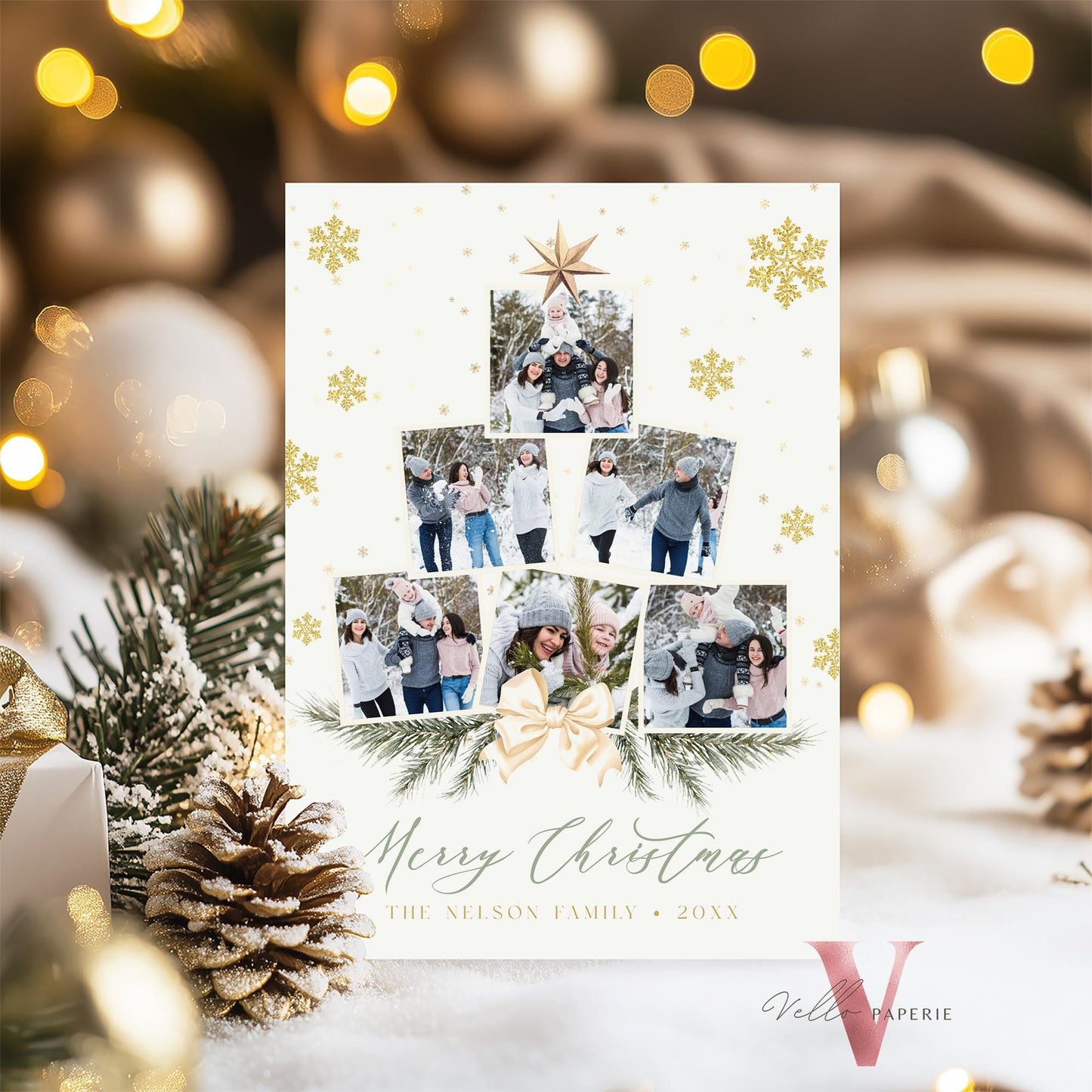 Printable 3 Designs Modern Christmas Tree Photo Collage | Botanical Photo Christmas Card Template | Winter Floral Photo Holiday Card  PCC12