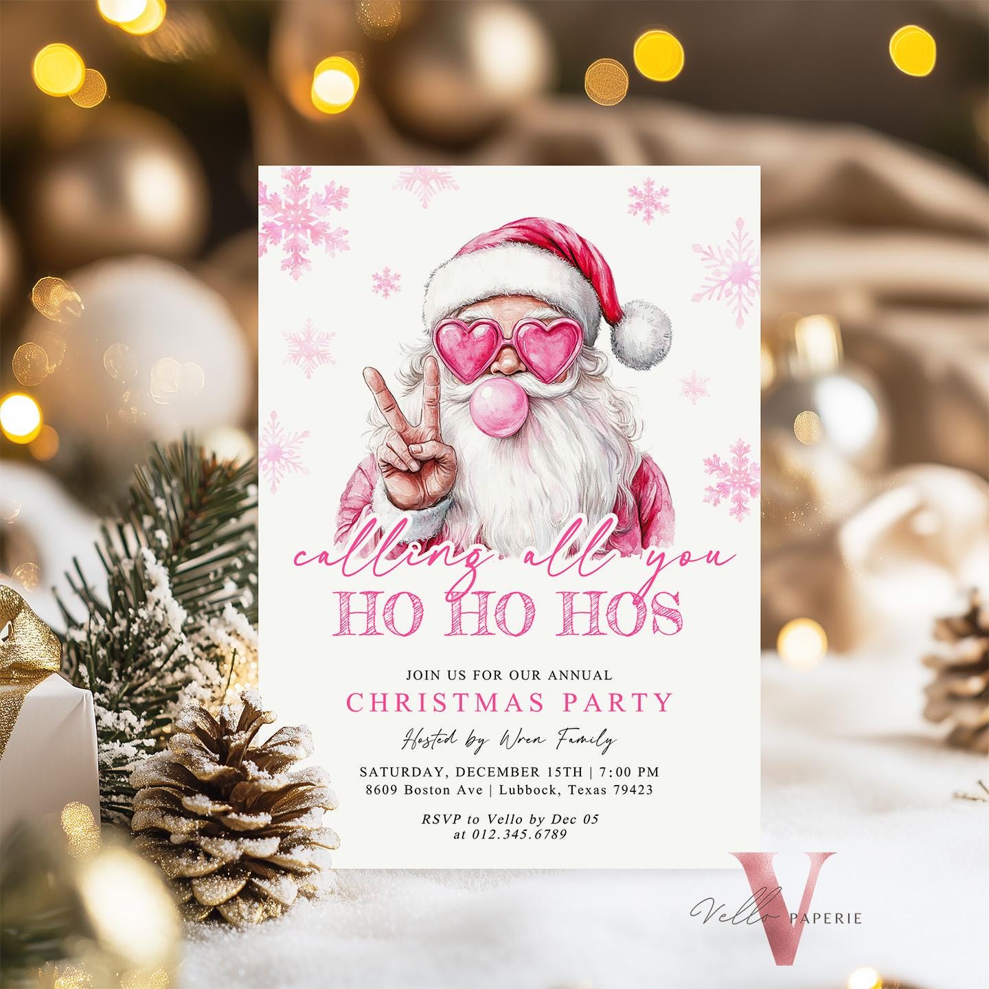 Funny Santa Christmas Party Invitation | Calling AllYou Ho Ho Ho Pink Santa Invite | Modern Fun Winter Holiday Friendsmas Party Invite CHP01