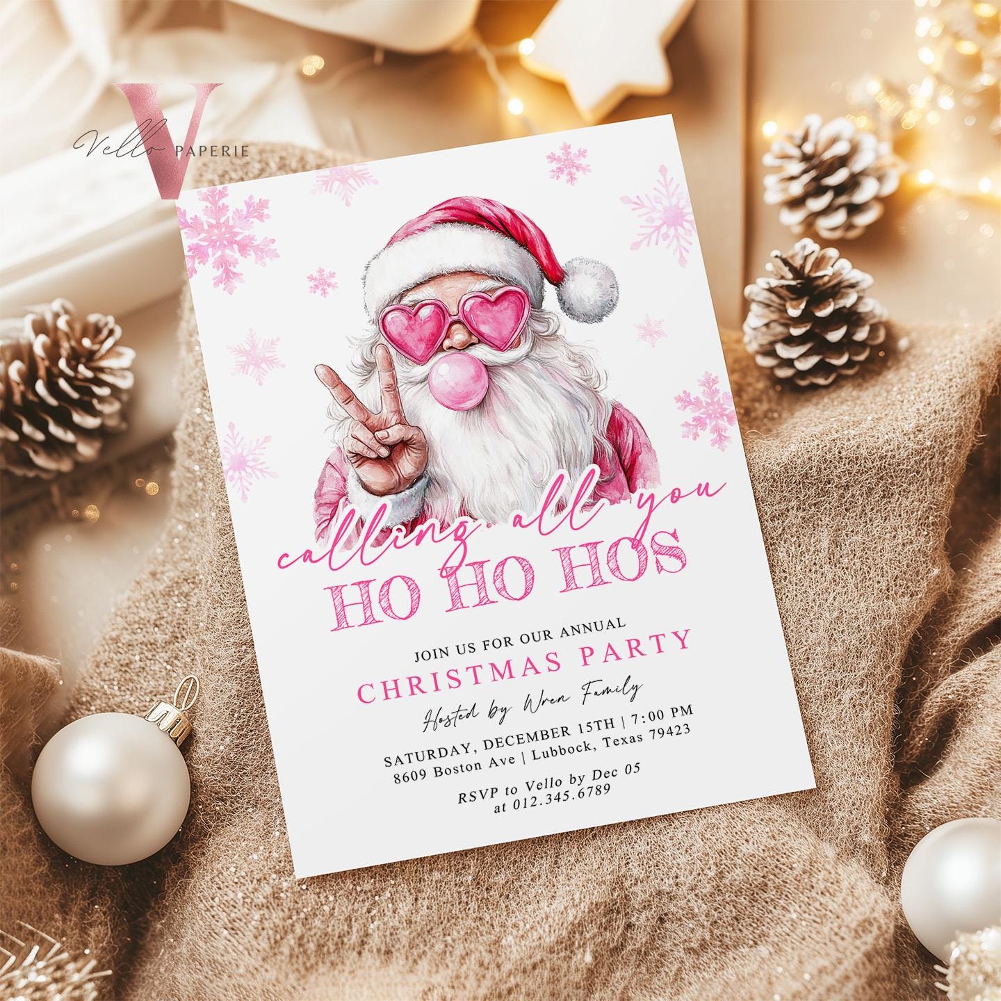 Funny Santa Christmas Party Invitation | Calling AllYou Ho Ho Ho Pink Santa Invite | Modern Fun Winter Holiday Friendsmas Party Invite CHP01