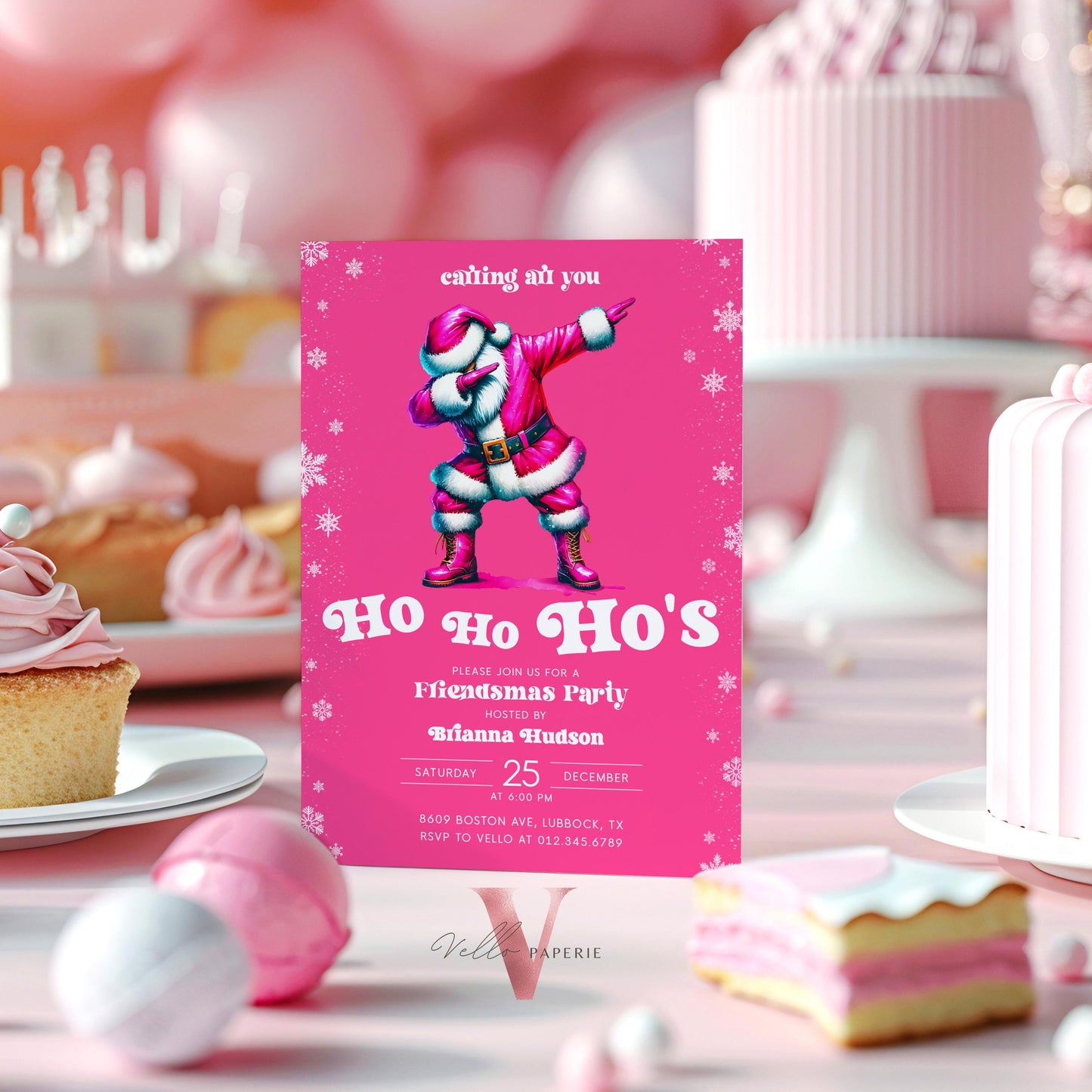 Free EVITE Funny Santa Christmas Party Invitation | Calling All You Ho Ho Ho Pink Santa Invite | Fun Winter Holiday Friendsmas Party CHP01