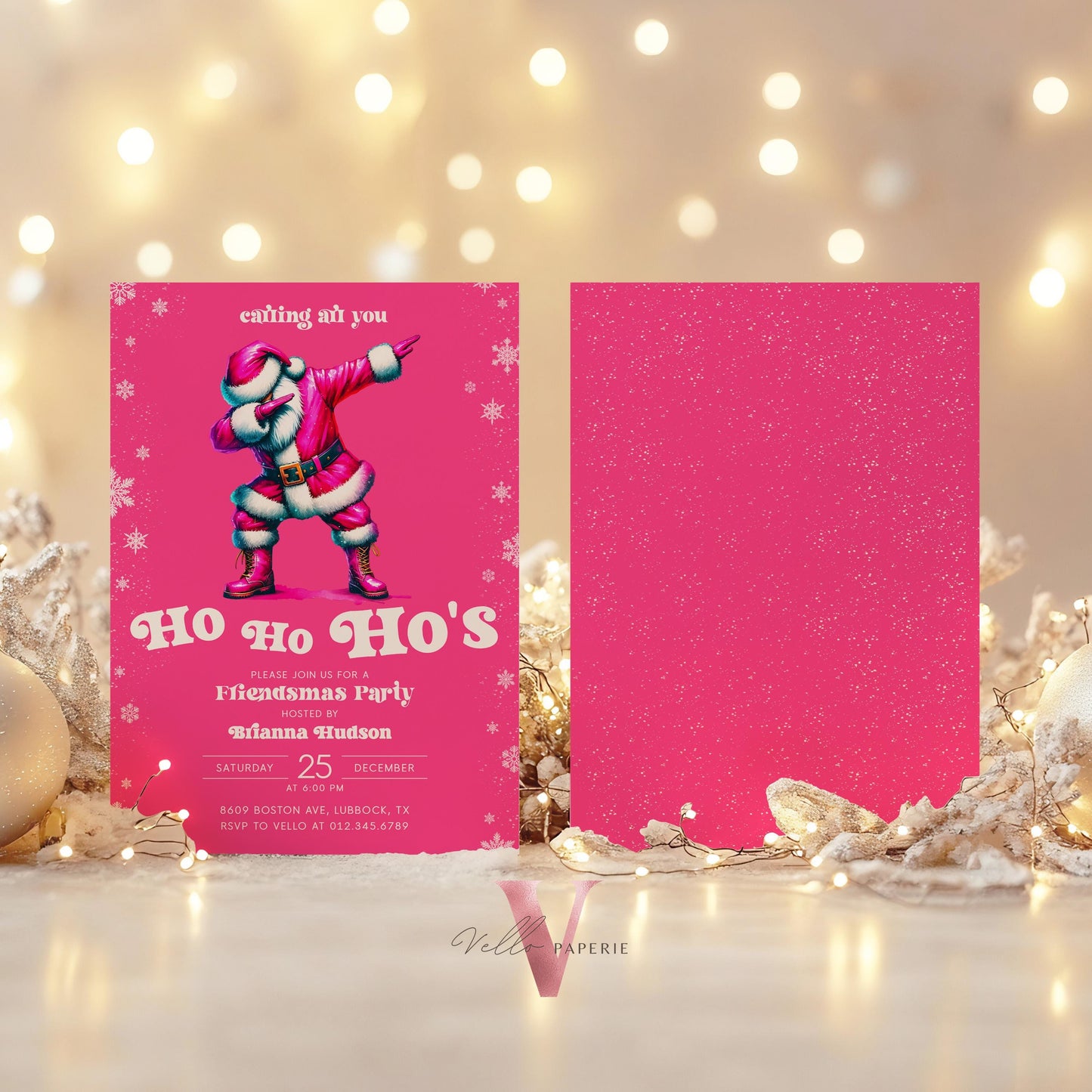 Free EVITE Funny Santa Christmas Party Invitation | Calling All You Ho Ho Ho Pink Santa Invite | Fun Winter Holiday Friendsmas Party CHP01