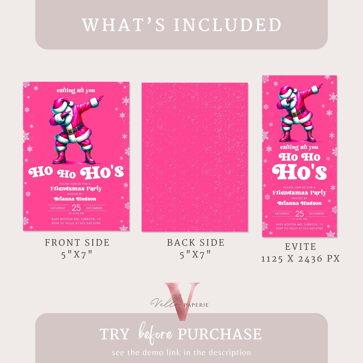 Free EVITE Funny Santa Christmas Party Invitation | Calling All You Ho Ho Ho Pink Santa Invite | Fun Winter Holiday Friendsmas Party CHP01
