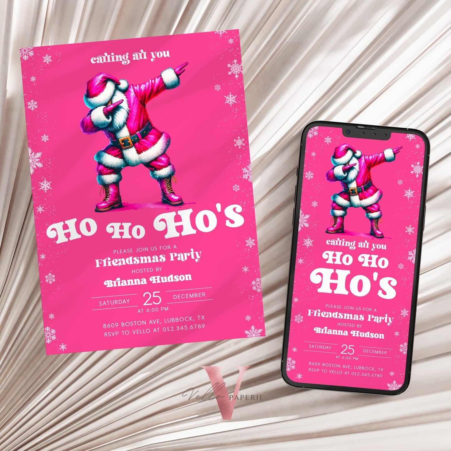 Free EVITE Funny Santa Christmas Party Invitation | Calling All You Ho Ho Ho Pink Santa Invite | Fun Winter Holiday Friendsmas Party CHP01