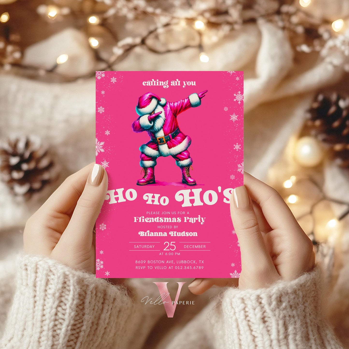 Free EVITE Funny Santa Christmas Party Invitation | Calling All You Ho Ho Ho Pink Santa Invite | Fun Winter Holiday Friendsmas Party CHP01
