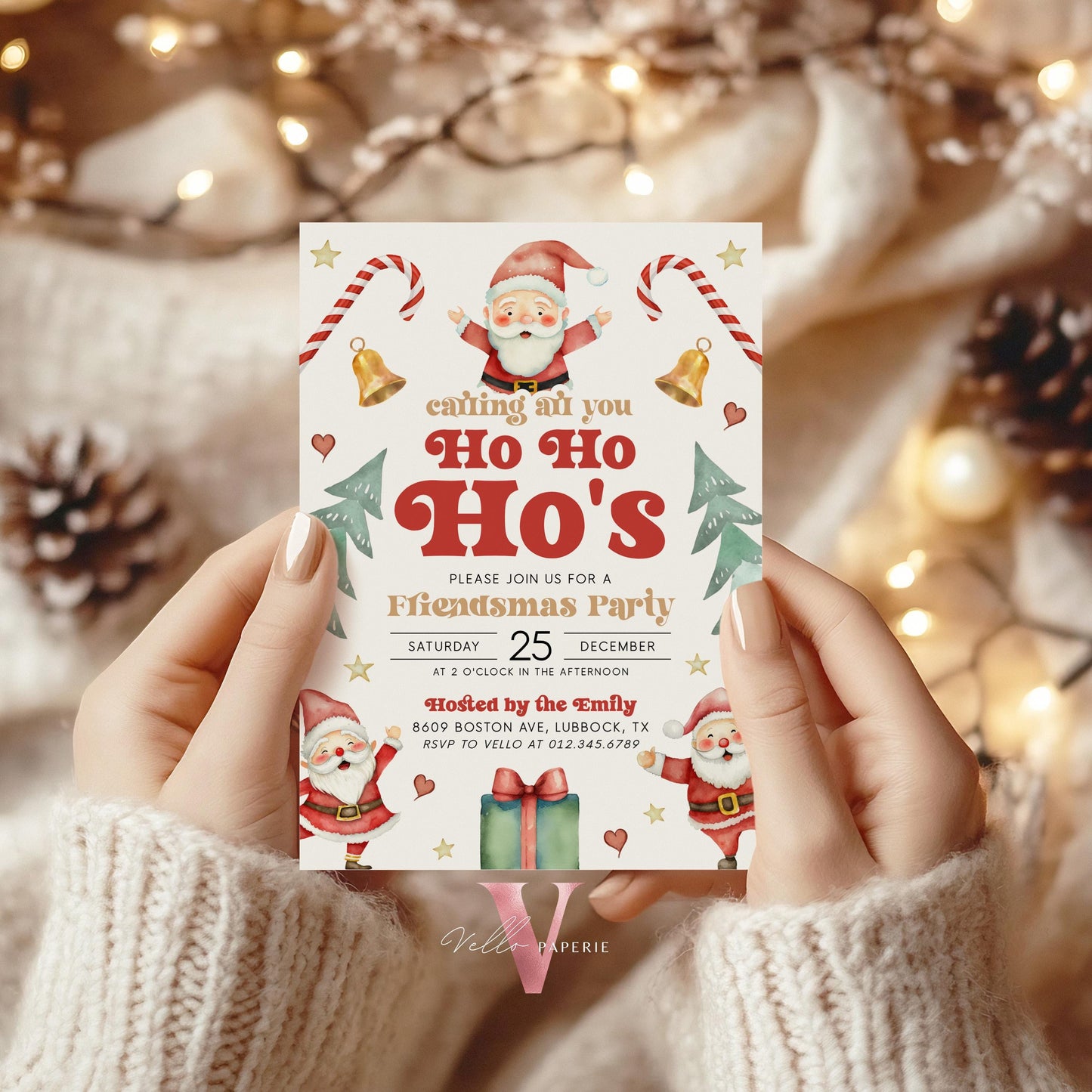 Free EVITE Cute Santa Christmas Party Invitation | Calling All You Ho Ho Ho Red Santa Invite | Fun Winter Holiday Friendsmas Party CHP01