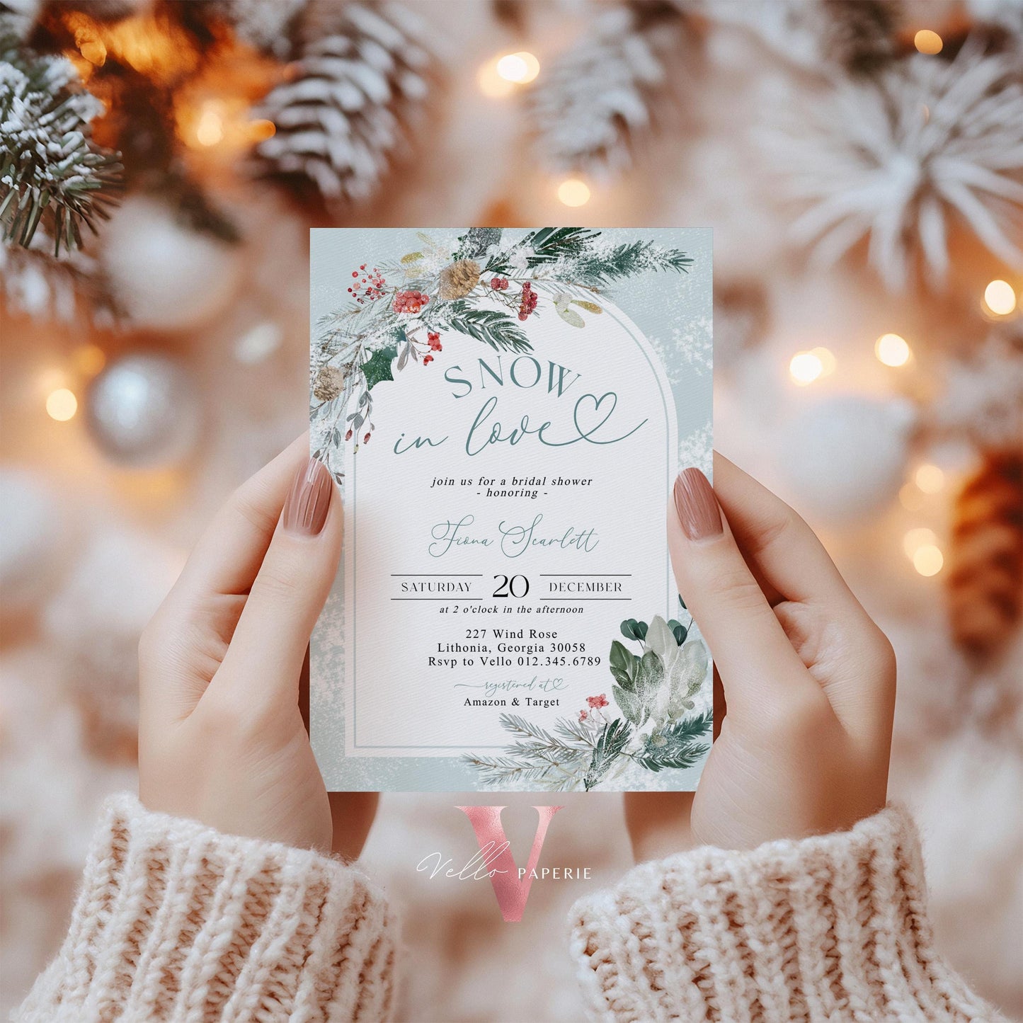 Editable Neutral SNOW in LOVE Bridal Shower Invitation | Winter Snowflakes Christmas Floral Bride to Be, Couple Shower, Wedding Shower WBD01
