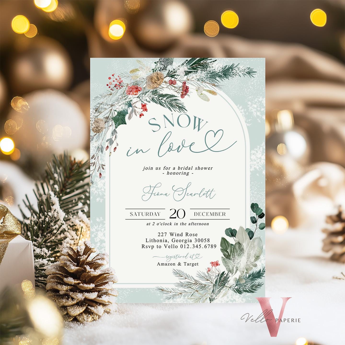 Editable Neutral SNOW in LOVE Bridal Shower Invitation | Winter Snowflakes Christmas Floral Bride to Be, Couple Shower, Wedding Shower WBD01