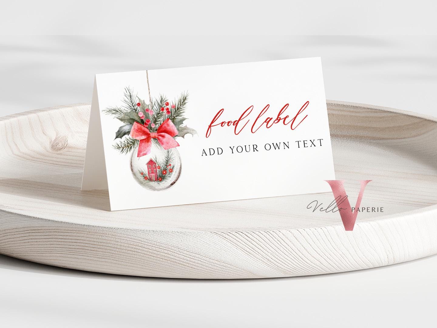 Editable 8 designs Modern Christmas Floral Place Card, Food Label | Holiday Party Name, Seating Card | Watercolor Christmas Tent Card RCPF1