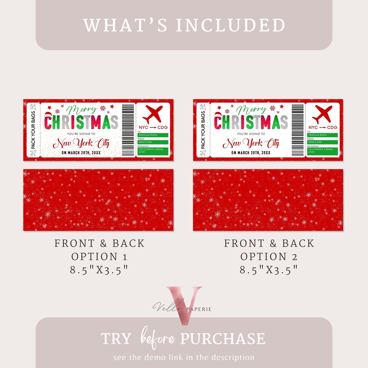 Editable Printable Christmas Boarding Pass | Vacation Surprise Trip Reveal Ticket | Christmas Travel Ticket | Christmas Flight Gift CBP12