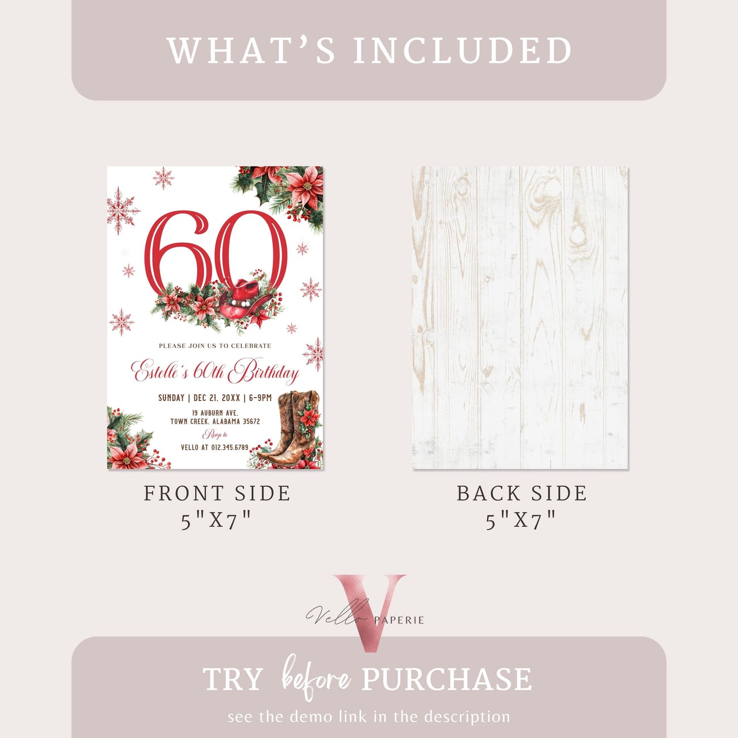 Editable "AGE" Western Christmas Birthday Party Invitation | Merry Little Cowboy Holiday Birthday Party Invite | Rustic Boots Country WCH01