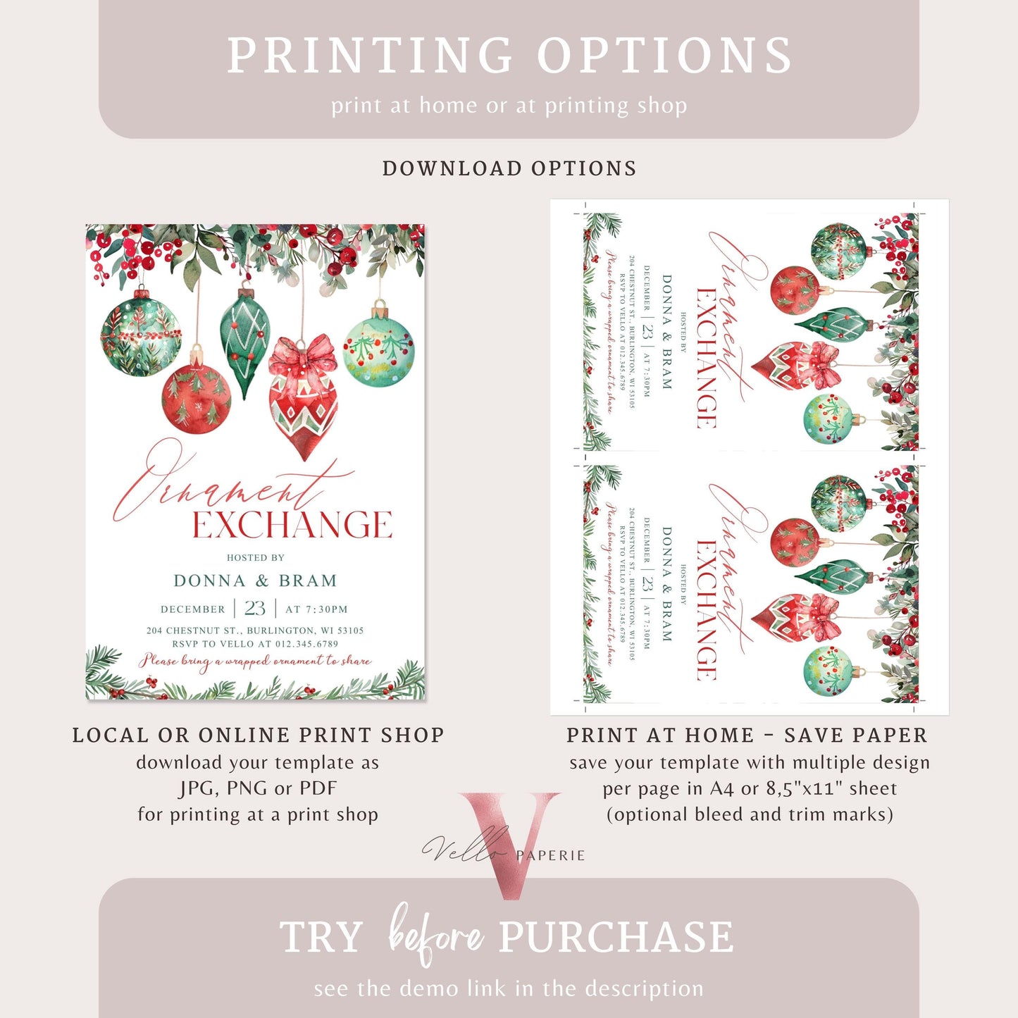 Editable Christmas Ornament Exchange Party Invitation | Merry Little Holiday Party Invite | Neutral Christmas Ornament Swap Friendsmas CHP01