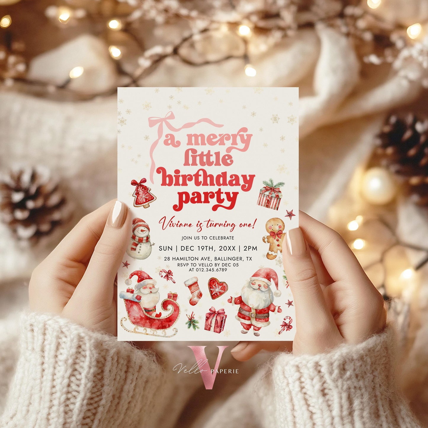 Editable Cute Merry Little Birthday Party Invite | Oh What Fun Christmas Birthday Party Invitation | Sparkle Any Age Christmas Winter Party