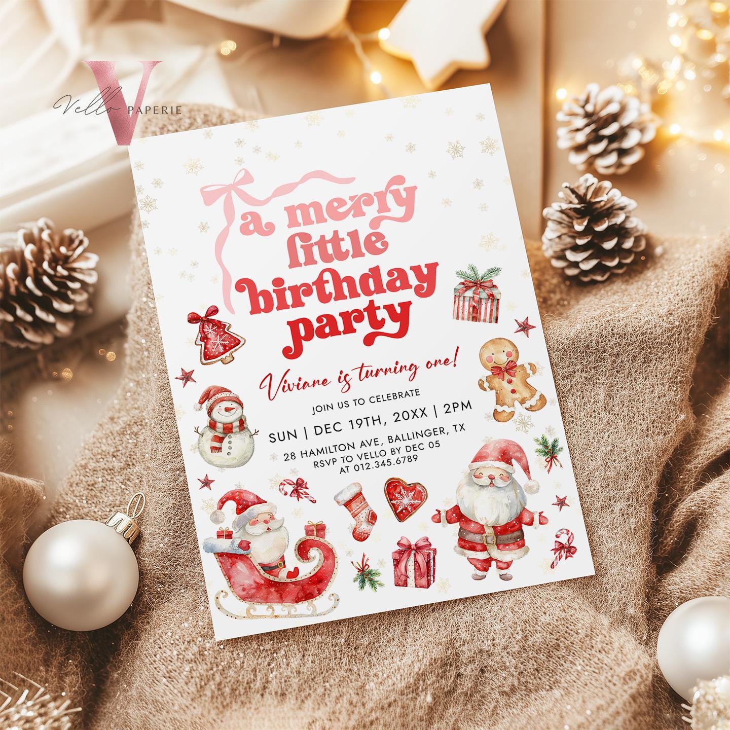 Editable Cute Merry Little Birthday Party Invite | Oh What Fun Christmas Birthday Party Invitation | Sparkle Any Age Christmas Winter Party