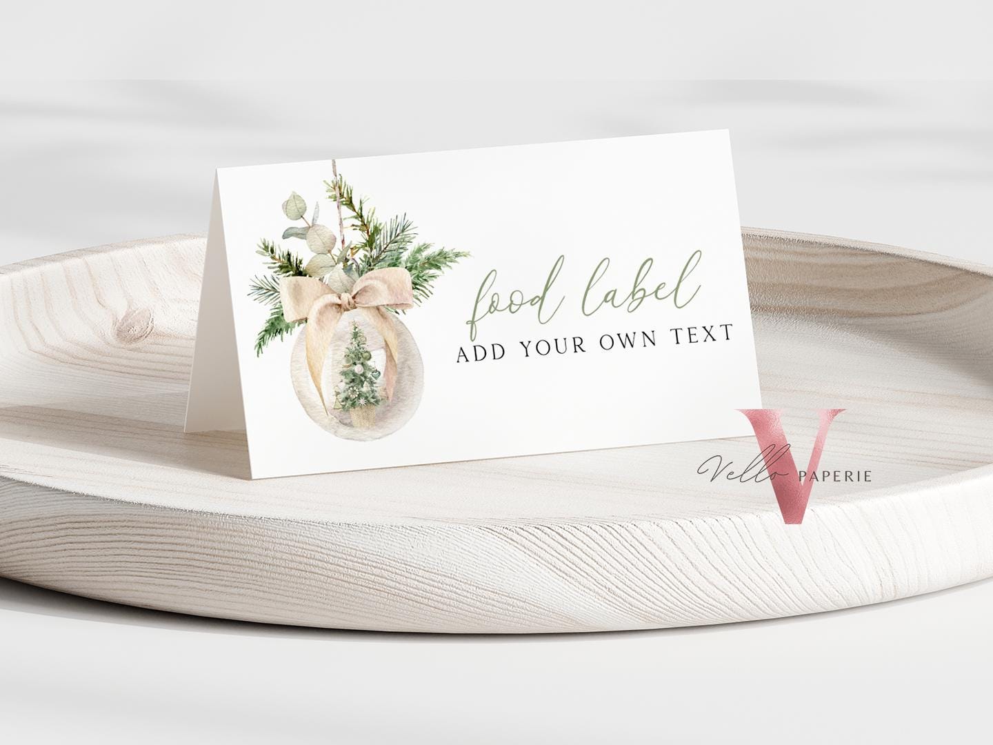 Editable 8 designs Modern Christmas Floral Place Card, Food Label | Holiday Party Name, Seating Card | Boho Green Christmas Tent Card BCPF1