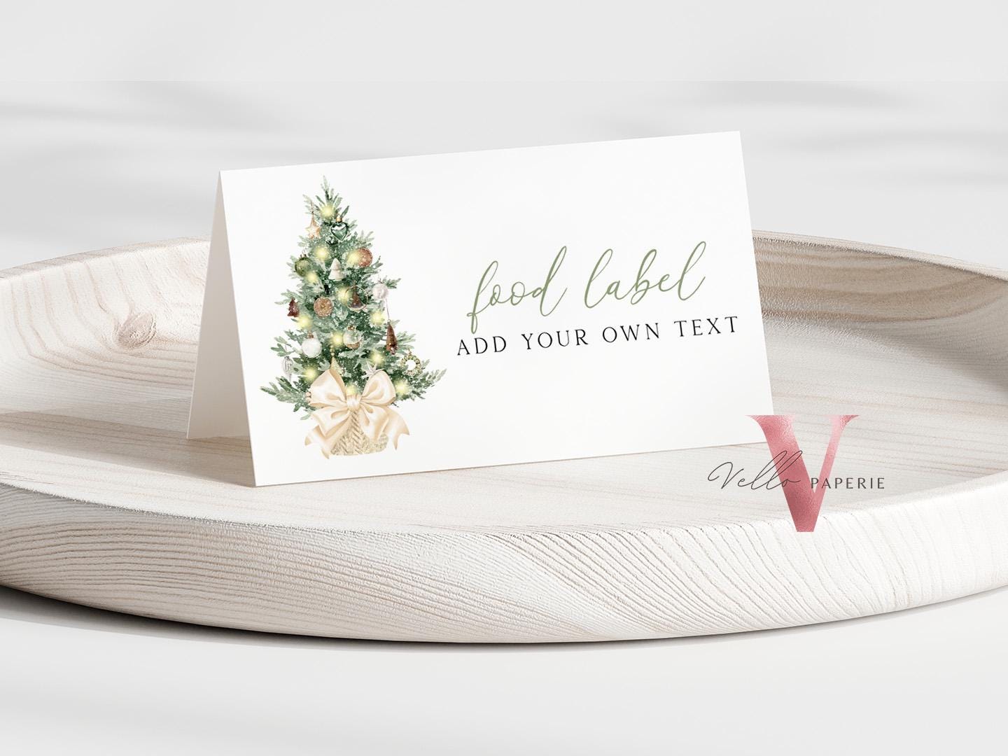 Editable 8 designs Modern Christmas Floral Place Card, Food Label | Holiday Party Name, Seating Card | Boho Green Christmas Tent Card BCPF1