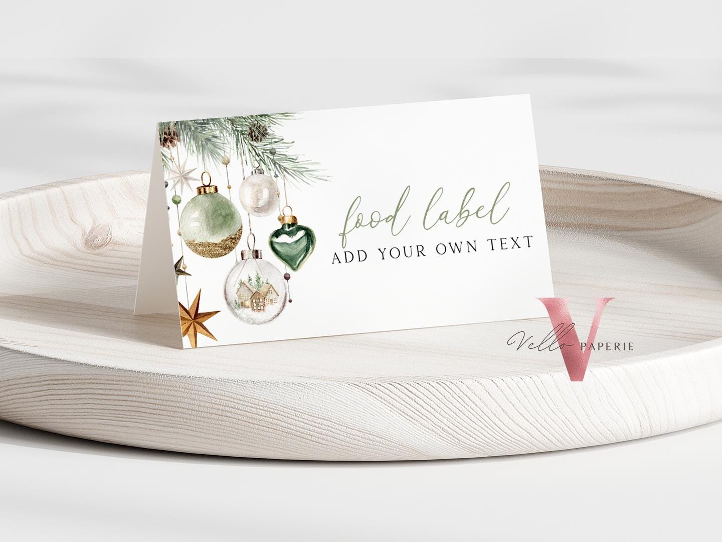 Editable 8 designs Modern Christmas Floral Place Card, Food Label | Holiday Party Name, Seating Card | Boho Green Christmas Tent Card BCPF1