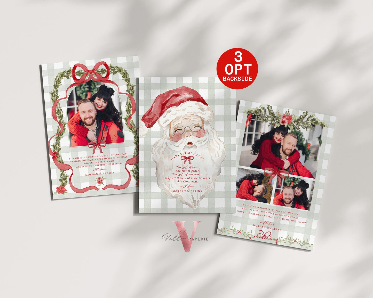 Printable 4 designs Photo Christmas Card Template | Grandmillenial Photo Holiday Card | Cute Classic Christmas Bow Winter Photo GMC12
