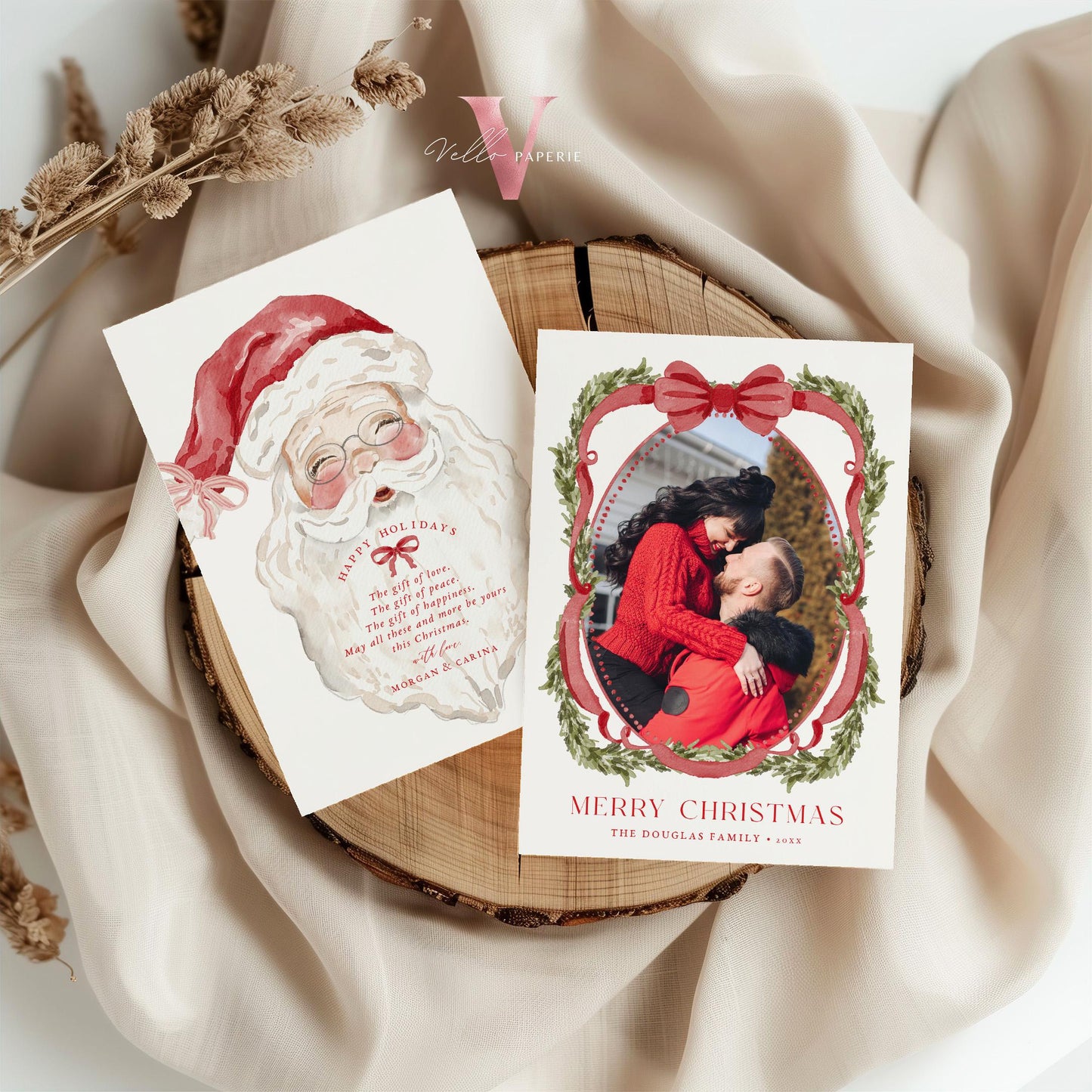 Printable 3 designs Photo Christmas Card Template | Grandmillenial Photo Holiday Card | Cute Classic Christmas Bow Winter Photo GMC12