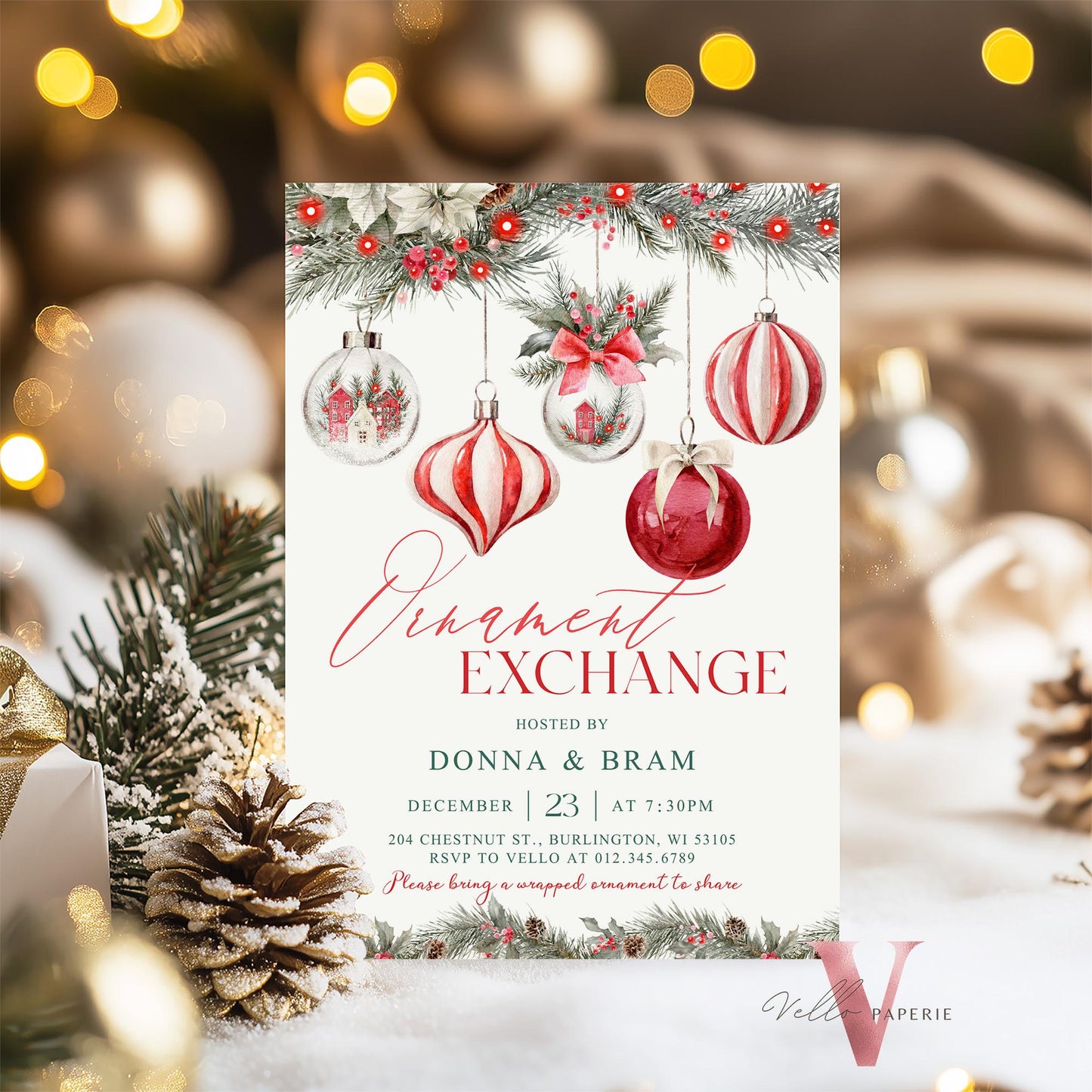 Editable Christmas Ornament Exchange Party Invitation | Merry Little Holiday Party Invite | Neutral Christmas Ornament Swap Friendsmas CHP01