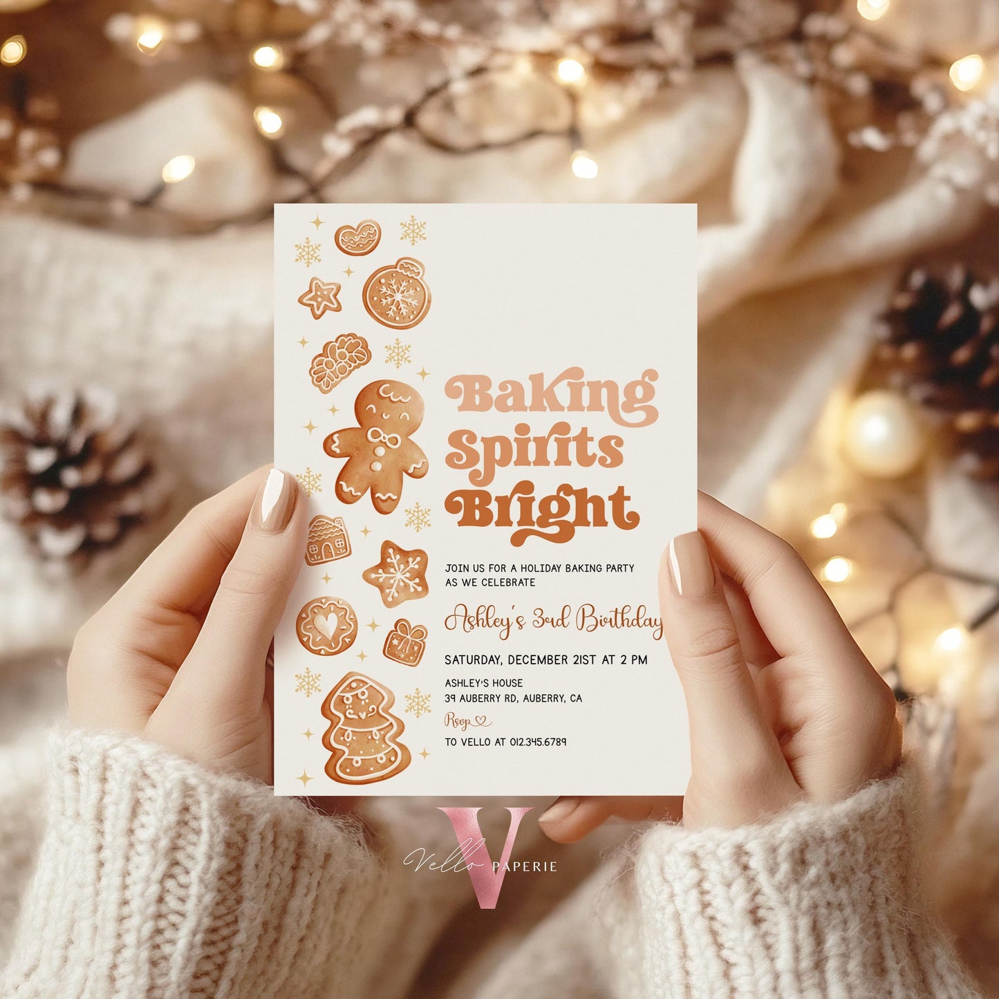 Editable Baking Spirits Bright Birthday Party Invite | Fun Holiday Baking Party Invitation | Modern Neutral Cookie Christmas Birthday Party