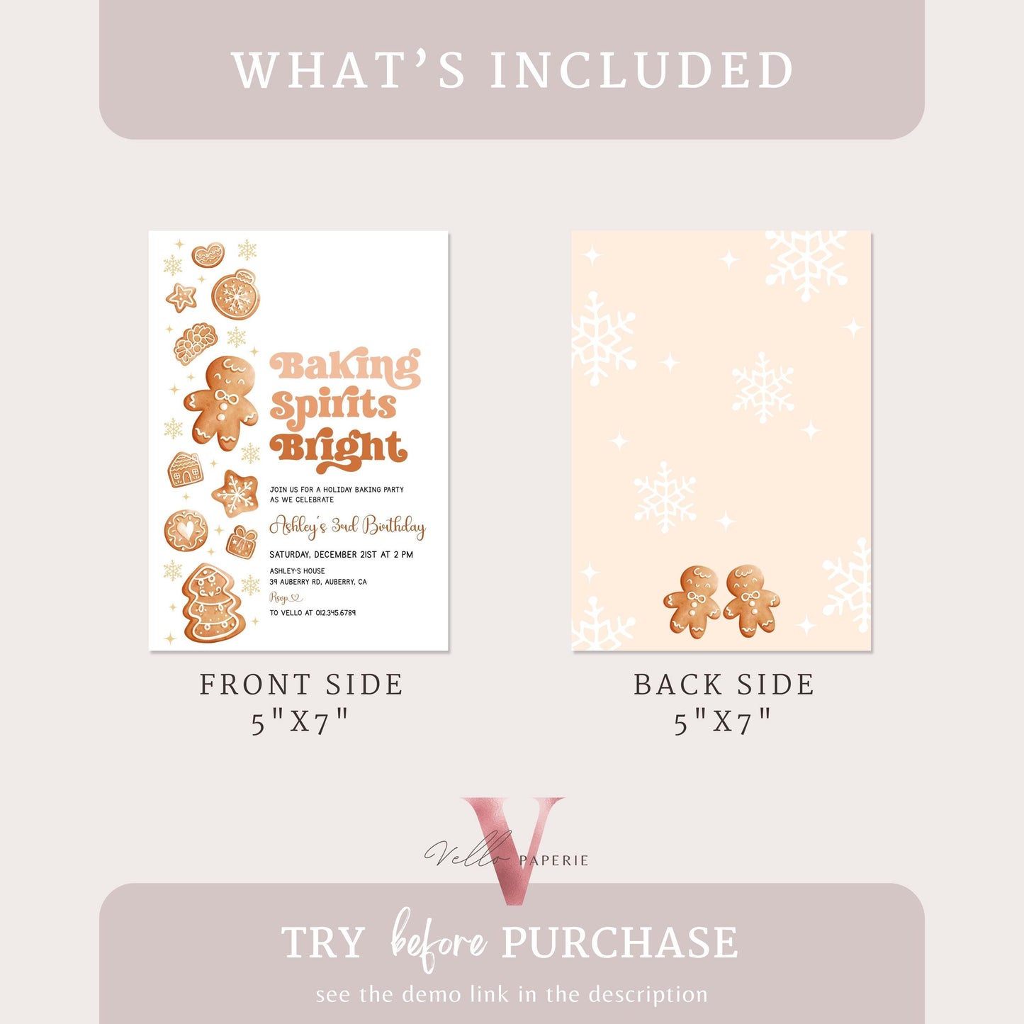 Editable Baking Spirits Bright Birthday Party Invite | Fun Holiday Baking Party Invitation | Modern Neutral Cookie Christmas Birthday Party