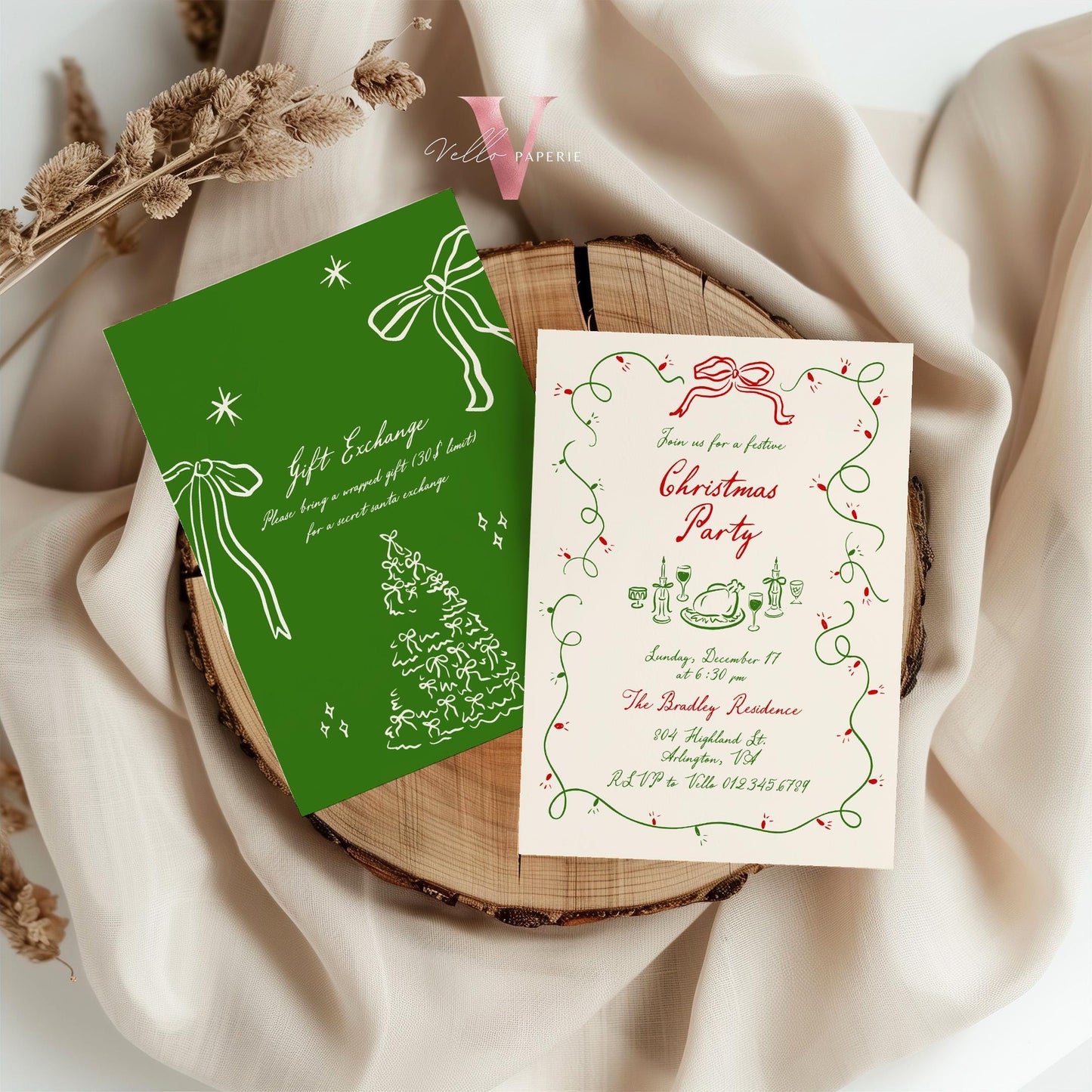 Full Editable Handdrawn Whimsical Christmas Party Invitation | Handwritting Friendsmas Party Invite | Red Green Holiday Cocktail Party WCP01
