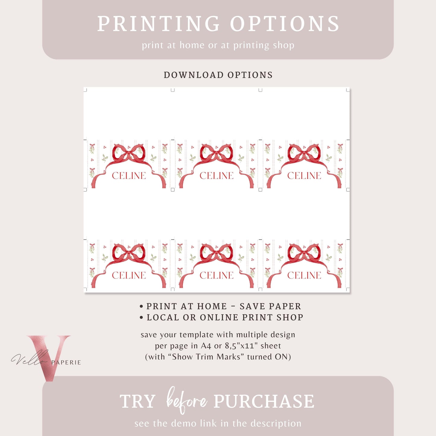 Editable 8 designs Grandmillenial Christmas Place Card, Food Label | Holiday Party Name, Seating Card | Watercolor Christmas Tent Card GMC12