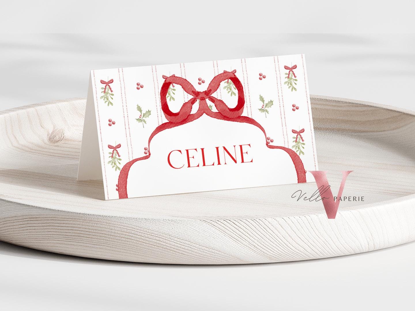 Editable 8 designs Grandmillenial Christmas Place Card, Food Label | Holiday Party Name, Seating Card | Watercolor Christmas Tent Card GMC12