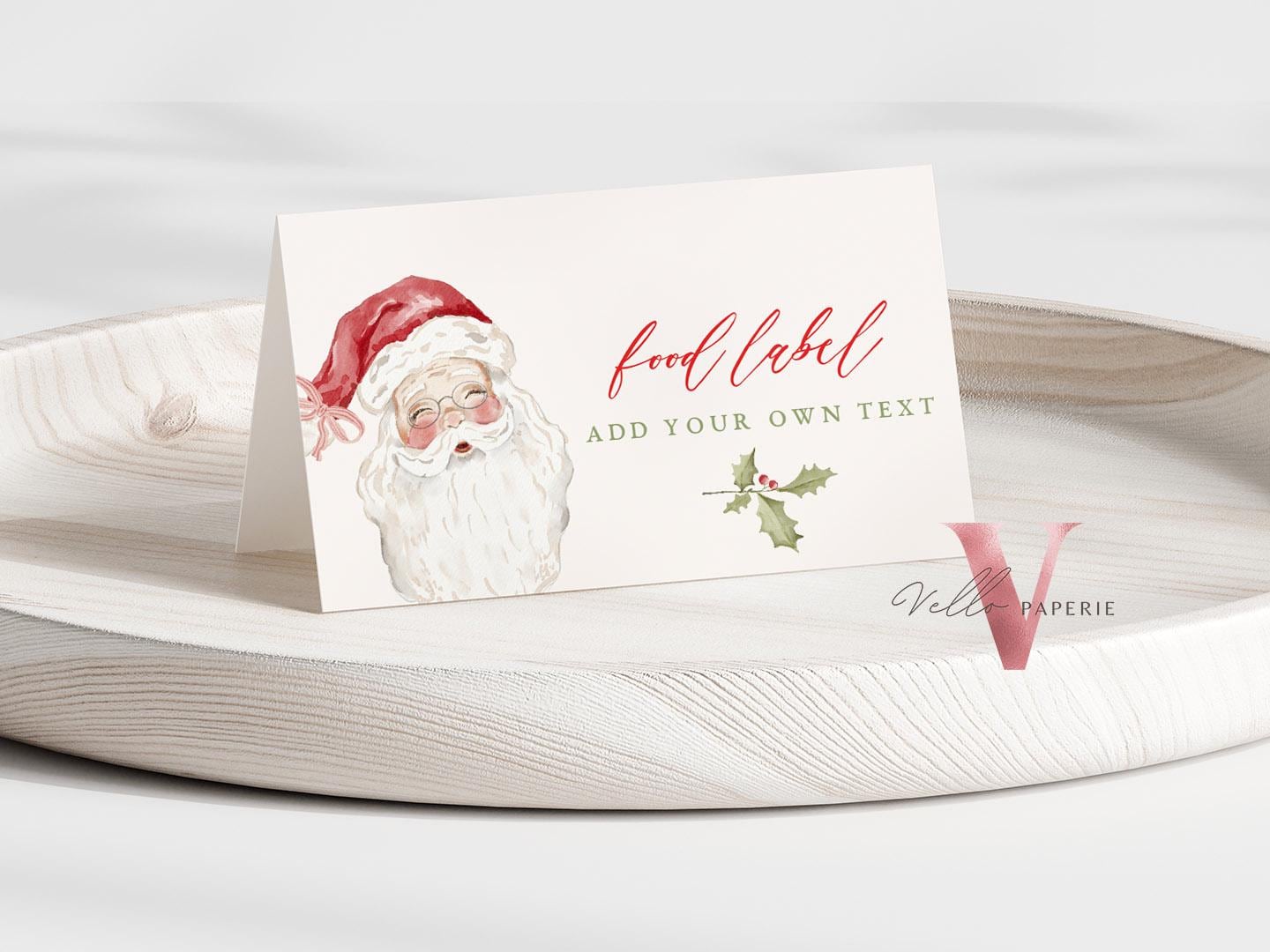 Editable 8 designs Grandmillenial Christmas Place Card, Food Label | Holiday Party Name, Seating Card | Watercolor Christmas Tent Card GMC12