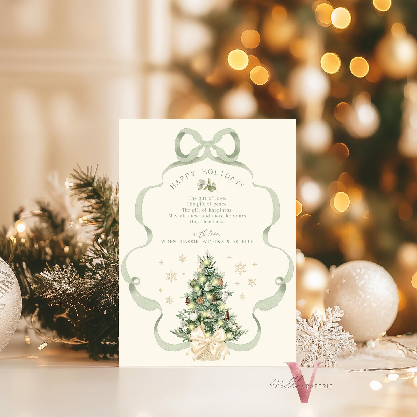 Editable Printable Modern Christmas Tree Greetings Card | DIY Merry Christmas Card Template | Neutral Boho Holiday Card  BCPF1