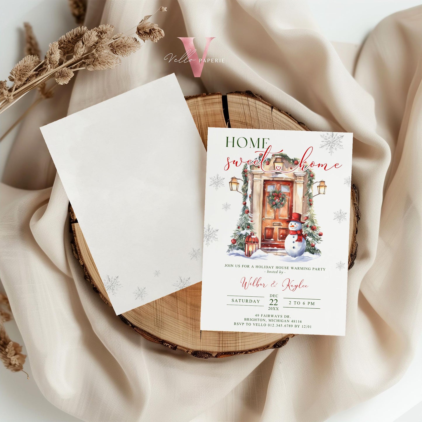 Winter House Warming Invitation | Neutral Red Green Home Sweet Home Party Invite | Modern or Rustic New House Celebration Christmas  WHW01