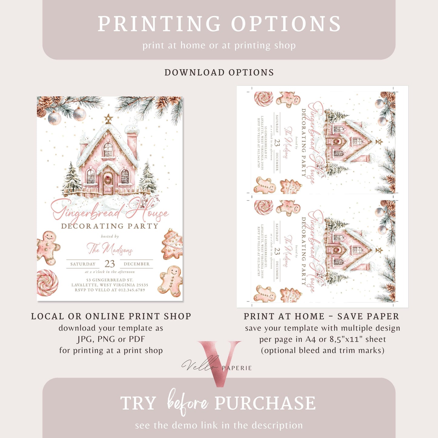 Editable Gingerbread House Decorating Party Invite | Fun Holiday Baking Party Invitation | Rosegold Pink Sparkle Christmas Celebration