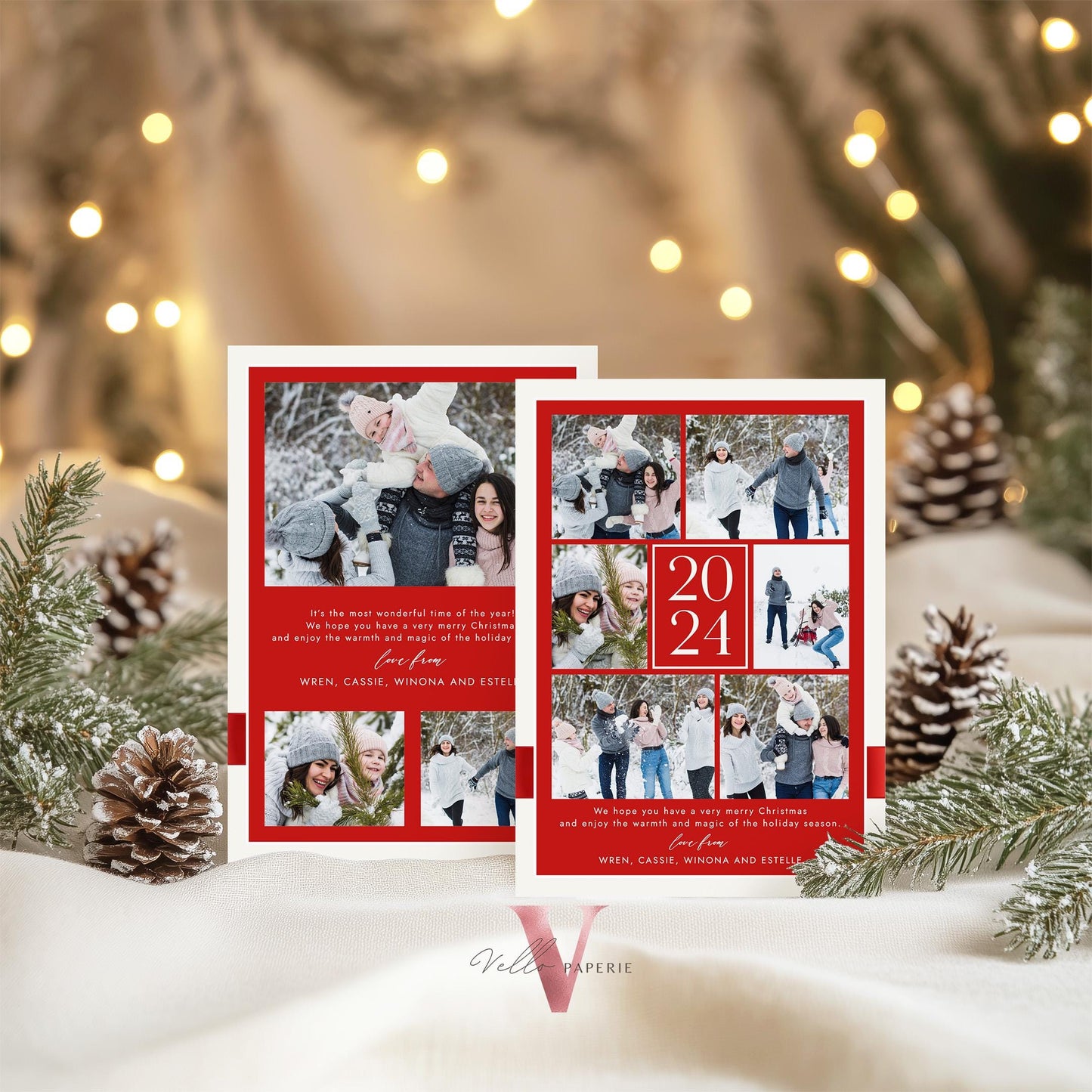 Printable 3 Designs Modern Photo Christmas Card Template | Red Santa Bow Photo Holiday Card | Minimalist Arch Winter Christmas Photo PCC12