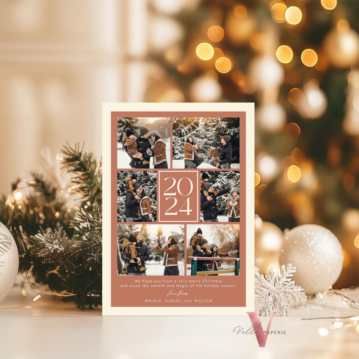 Printable Boho Photo Christmas 3 Card Template | Modern Bohemian Winter Photo Holiday Card | Arch Photo Frame Christmas Tree Greeting PCC12