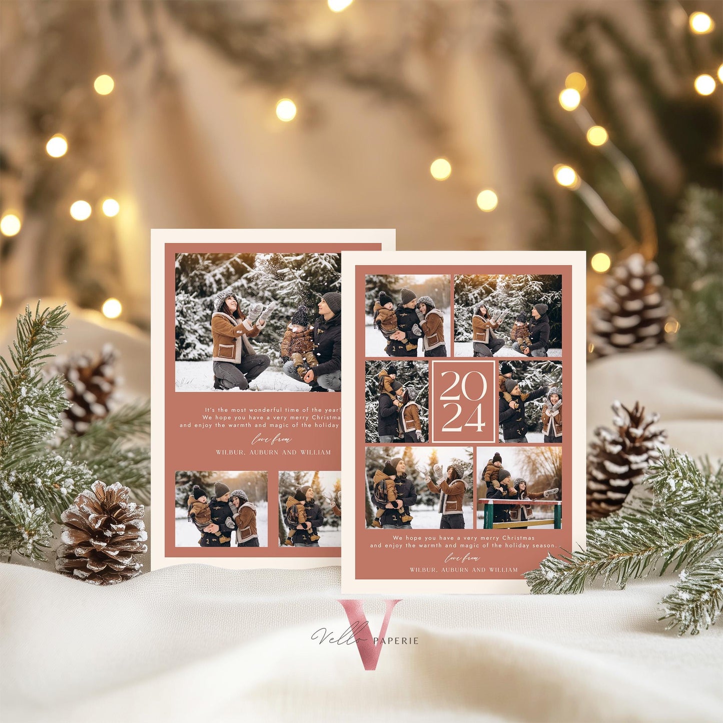 Printable Boho Photo Christmas 3 Card Template | Modern Bohemian Winter Photo Holiday Card | Arch Photo Frame Christmas Tree Greeting PCC12