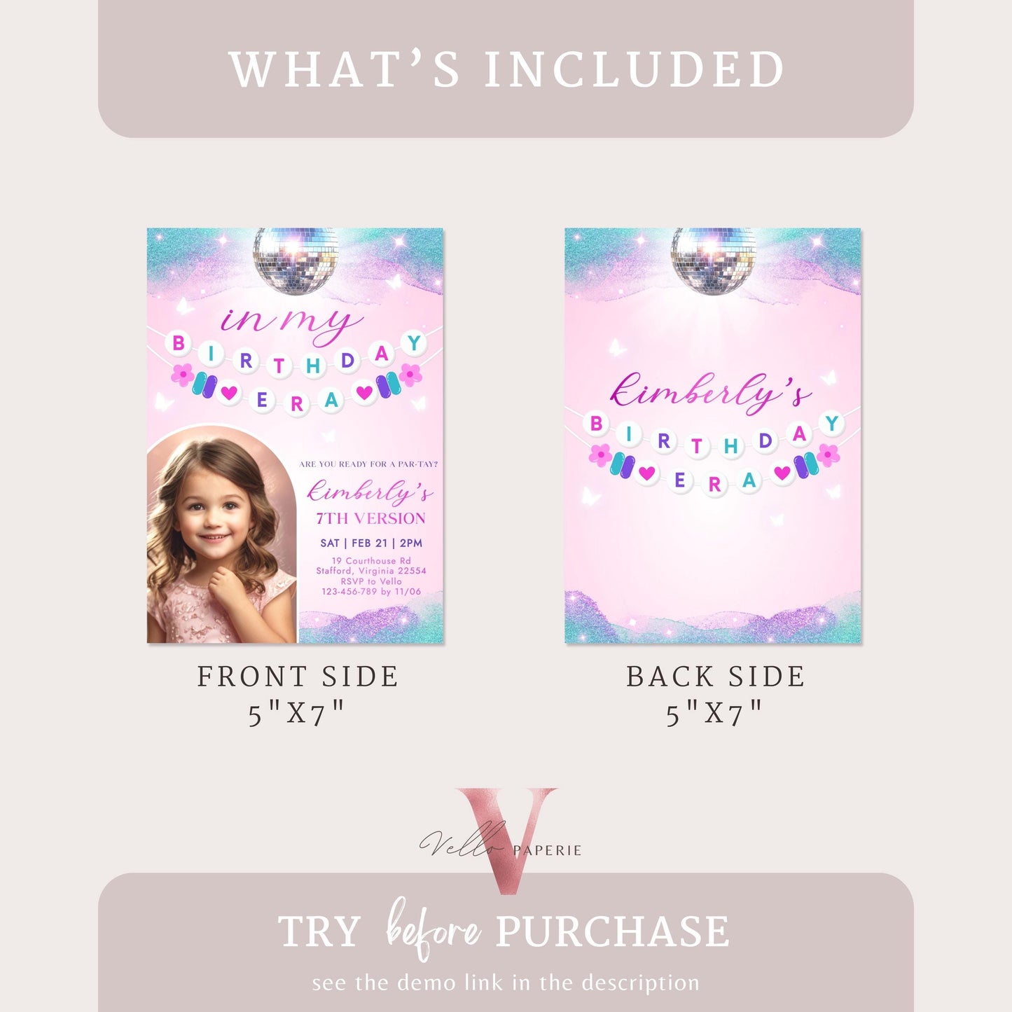 Editable Photo Music Tour Birthday Party Invitation | In My Birthday Era Invitation | Teen Eras Party | Pink Purple Blue Era Party TSP02