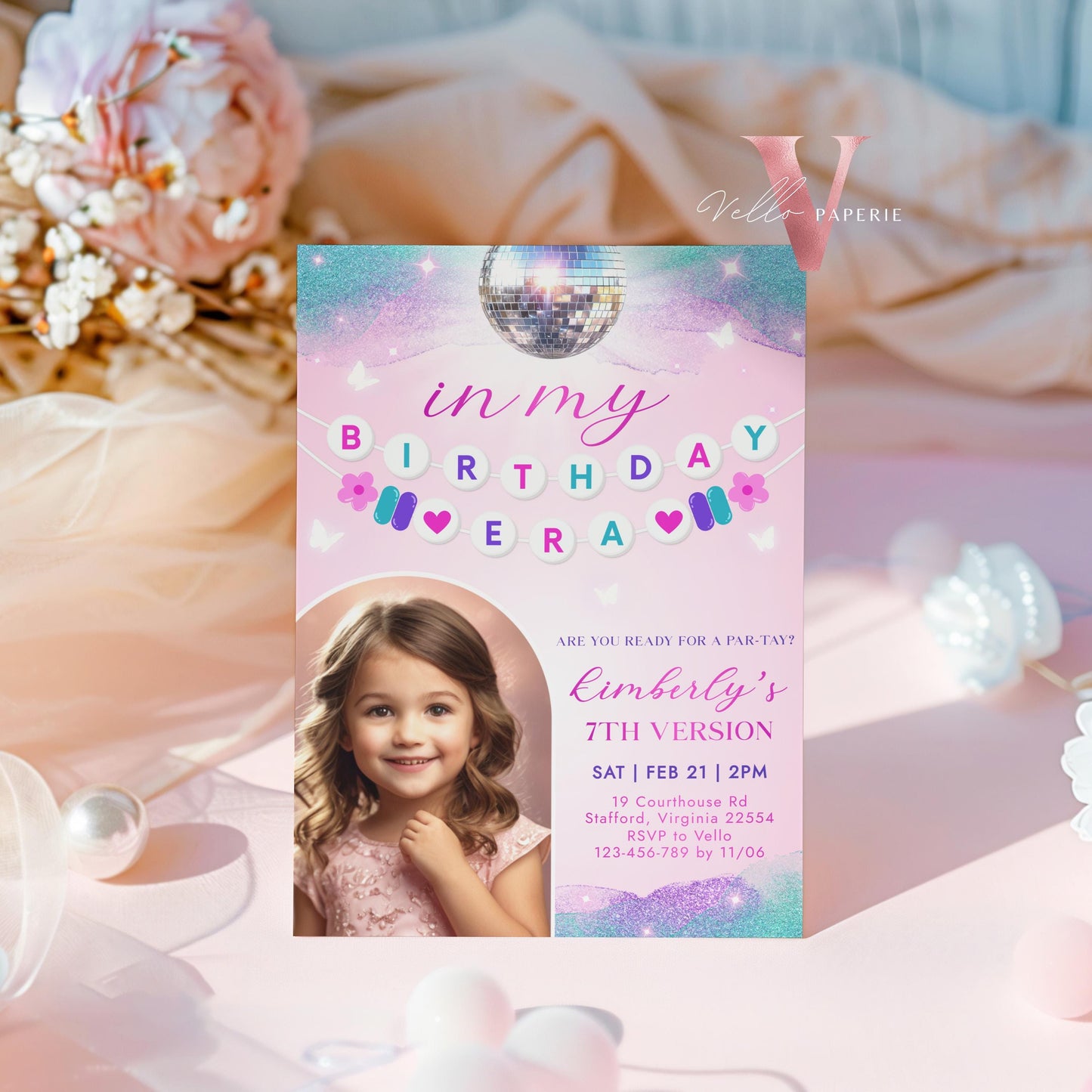 Editable Photo Music Tour Birthday Party Invitation | In My Birthday Era Invitation | Teen Eras Party | Pink Purple Blue Era Party TSP02