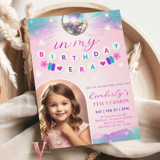 Editable Photo Music Tour Birthday Party Invitation | In My Birthday Era Invitation | Teen Eras Party | Pink Purple Blue Era Party TSP02