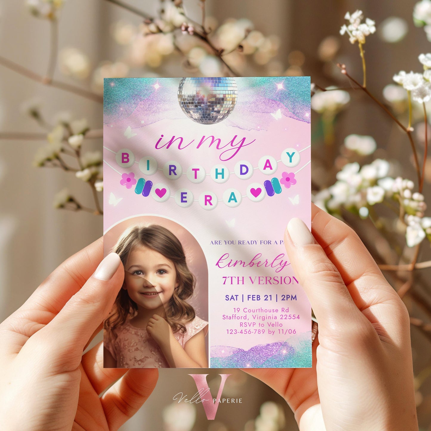 Editable Photo Music Tour Birthday Party Invitation | In My Birthday Era Invitation | Teen Eras Party | Pink Purple Blue Era Party TSP02
