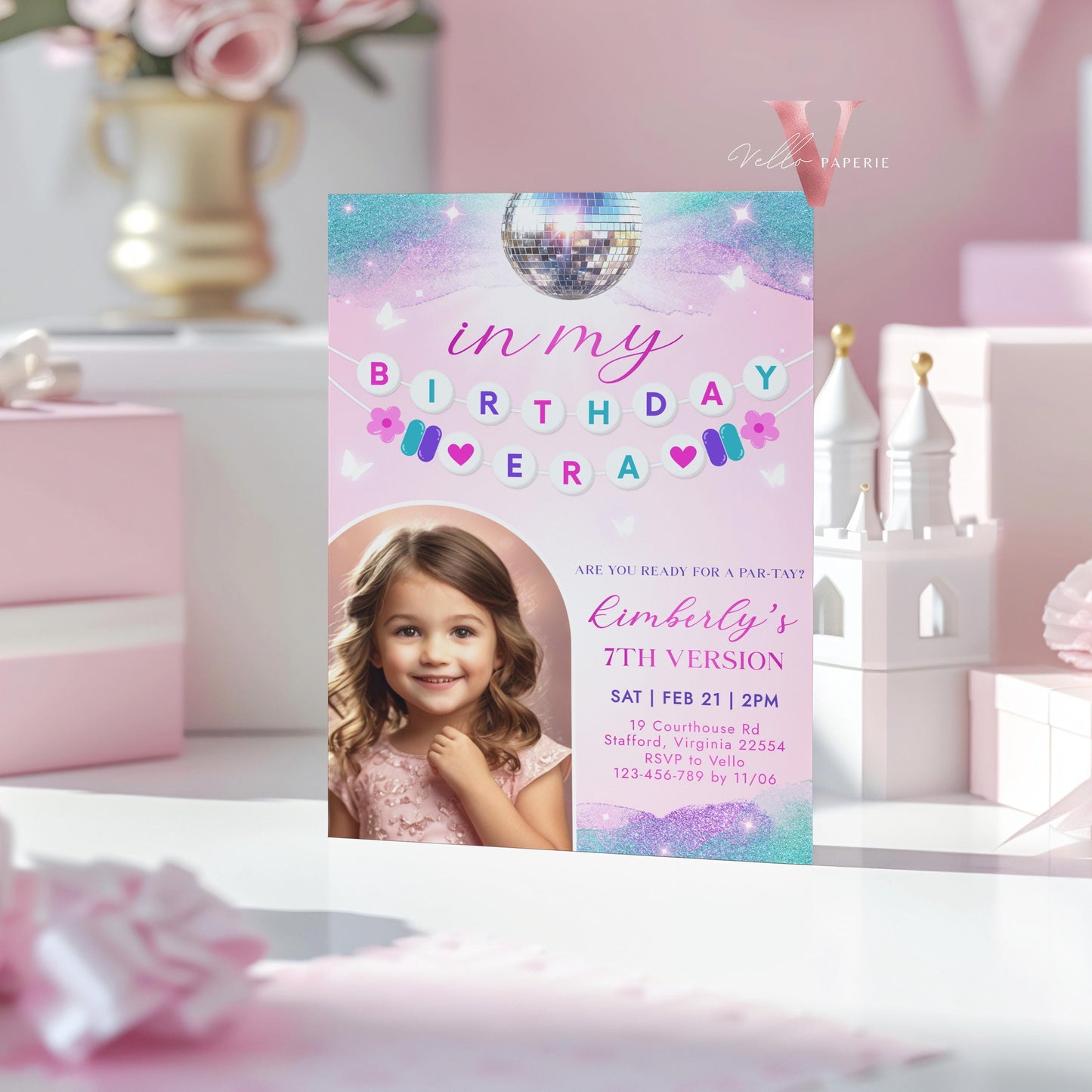 Editable Photo Music Tour Birthday Party Invitation | In My Birthday Era Invitation | Teen Eras Party | Pink Purple Blue Era Party TSP02