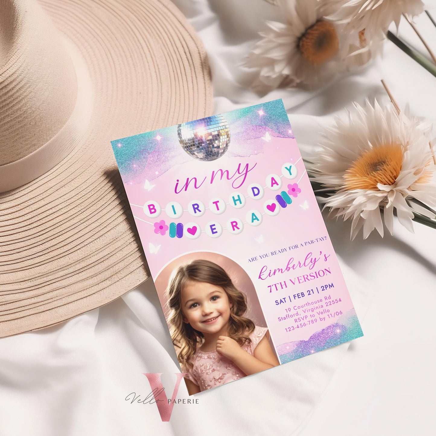 Editable Photo Music Tour Birthday Party Invitation | In My Birthday Era Invitation | Teen Eras Party | Pink Purple Blue Era Party TSP02