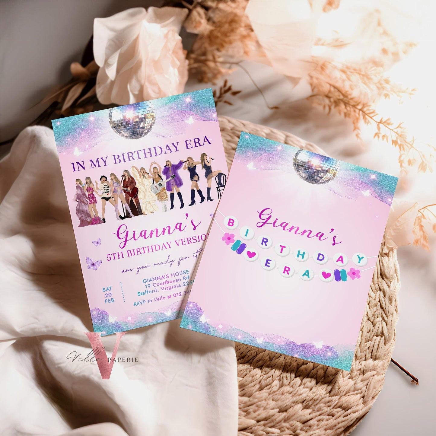 Editable TS Music Tour Birthday Party Invitation | In My Birthday Era Invitation | Teen Era Party | Swiftie Pink Purple Blue Era Party TSP02